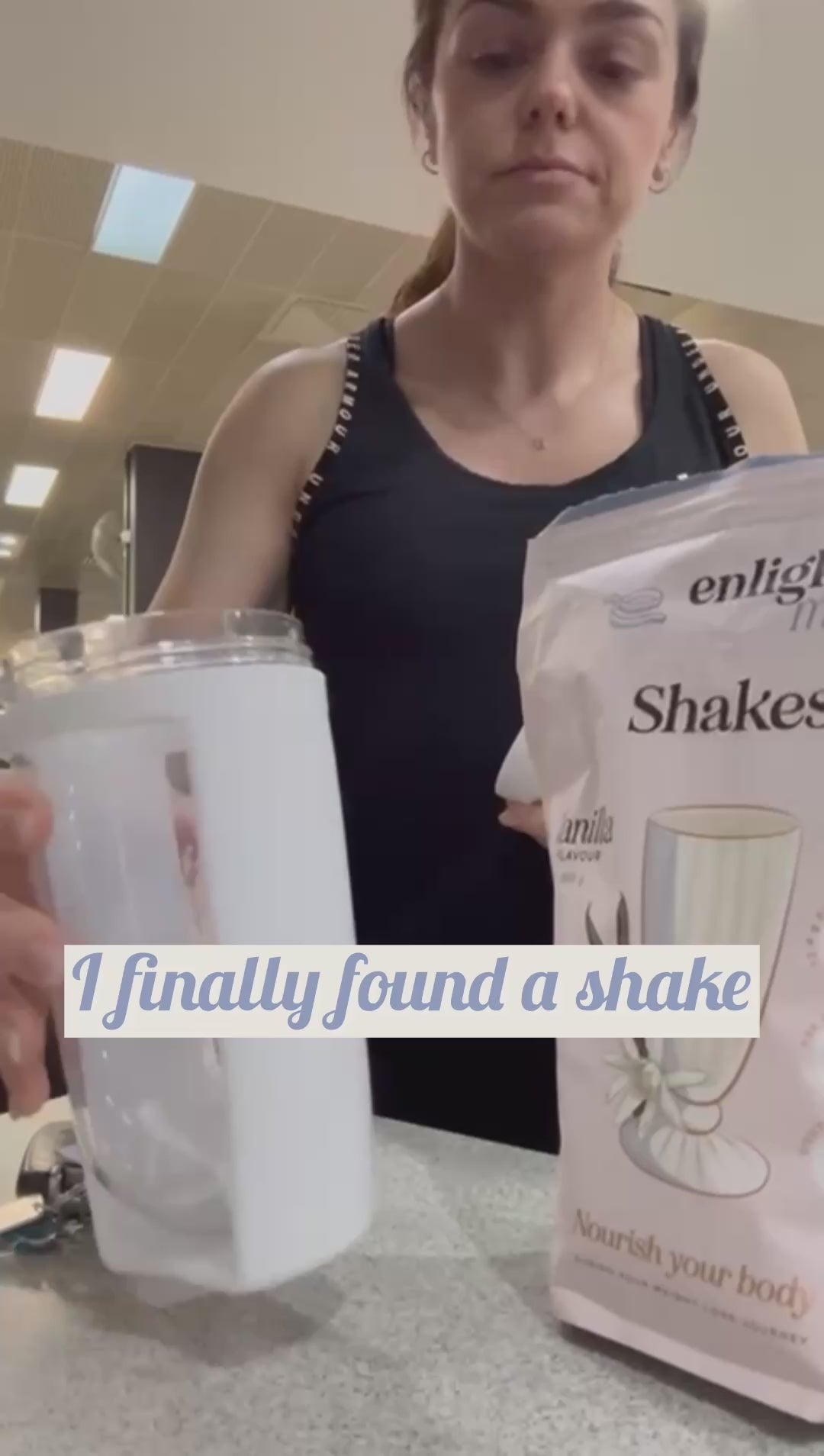Danielle making a Vanilla Enlighten Me Shake at the Gym