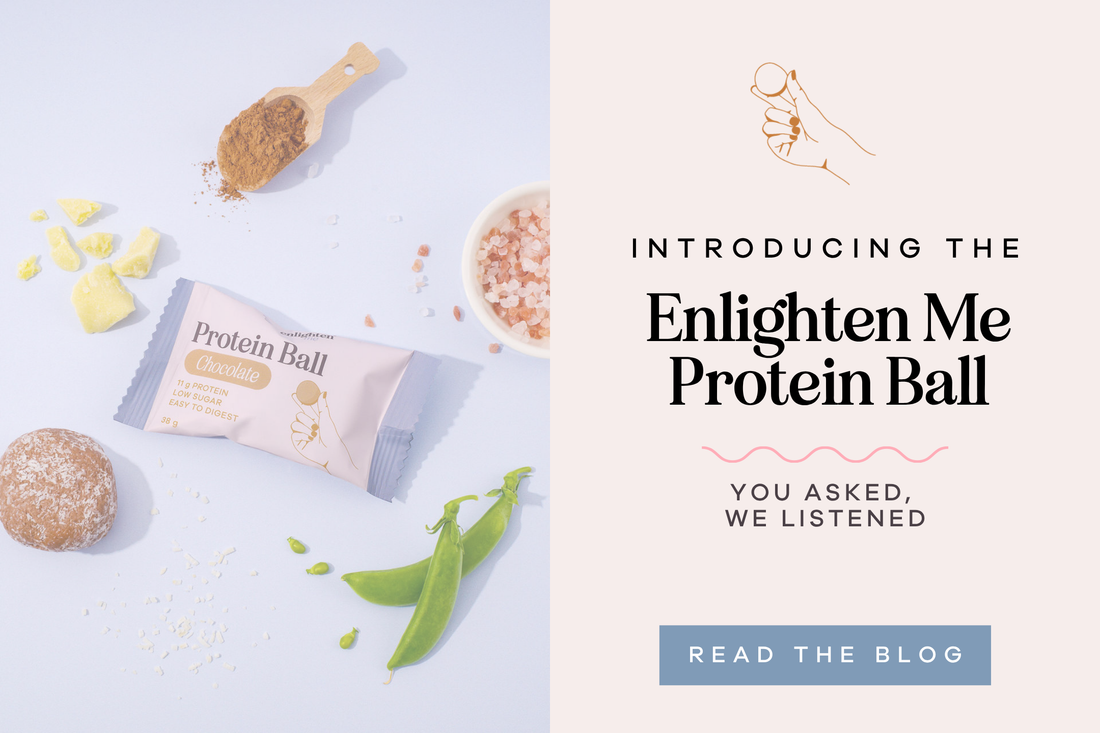 Introducing the Enlighten Me Chocolate Protein Ball, a high-protein, low-sugar snack developed in response to customer demand, with 11g of protein per serving and an easy-to-digest formula.