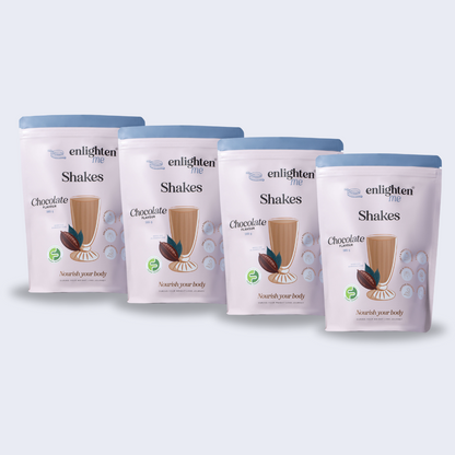 The Enlighten Me Chocolate Quad Bundle. Containing four bags of chocolate shakes, total 28 serves. 