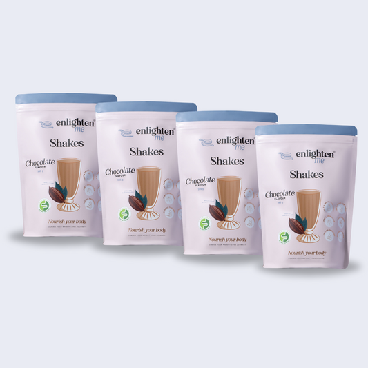 The Enlighten Me Chocolate Quad Bundle. Containing four bags of chocolate shakes, total 28 serves. Meal replacement shakes for weight loss. 