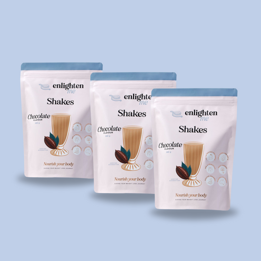 Enlighten Me Chocolate Bundle High Protein Meal Replacement Shakes for Weight Loss. Consists of 3 bags of chocolate shakes. 