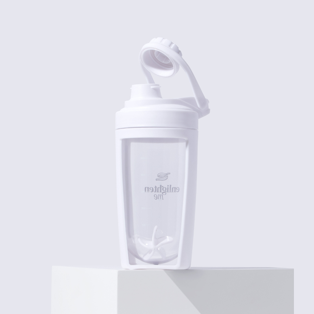 The Enlighten Me Shaker with screw top when viewed from the back.