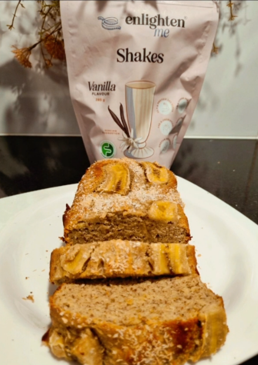 banana bread with Enlighten Me Shakes in Vanilla Flavour